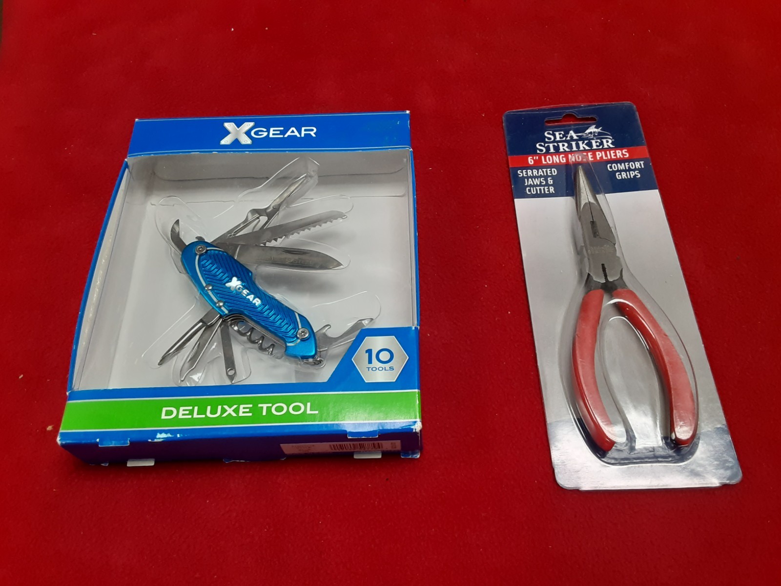 Lot of 2 NEW XGear Multi Tool Pocket Knife Saw & Sea Striker Needle Nose Pliers