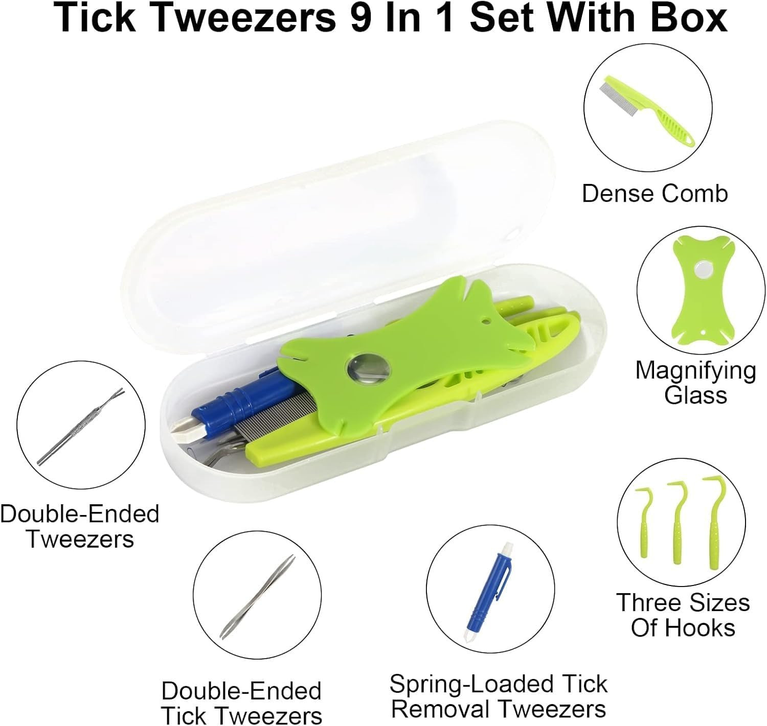 8-in-1 Tick Removal Tool Kit for Dogs & Cats with Storage Box, Comb & Tweezers