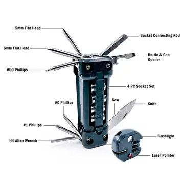 Multi-Tool 16-In-1, screwdrivers, Wrench, knife, saw, flashlight – Flipo