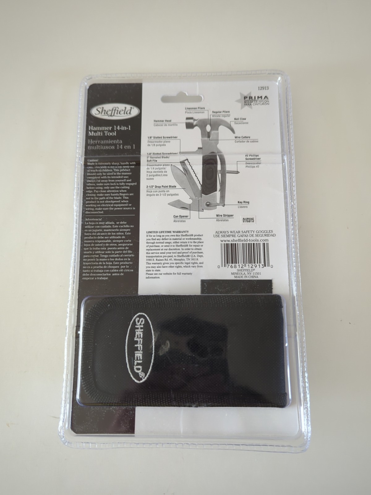 Sheffield THE HAMMER 14-in-1 Multitool Knife Pliers Screwdriver Wire Cutter Claw