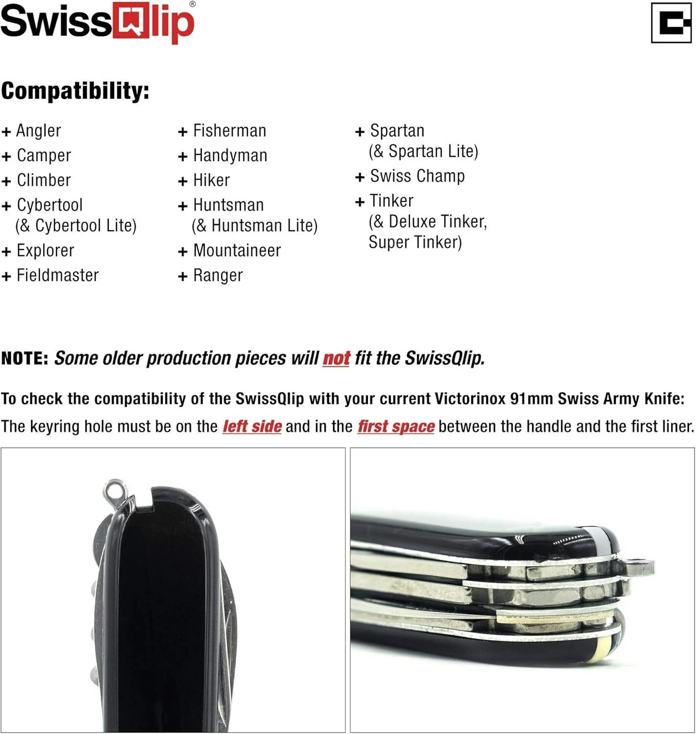 Swissqlip Deep Carry Pocket Clip For 91Mm Victorinox Swiss Army Knife Black