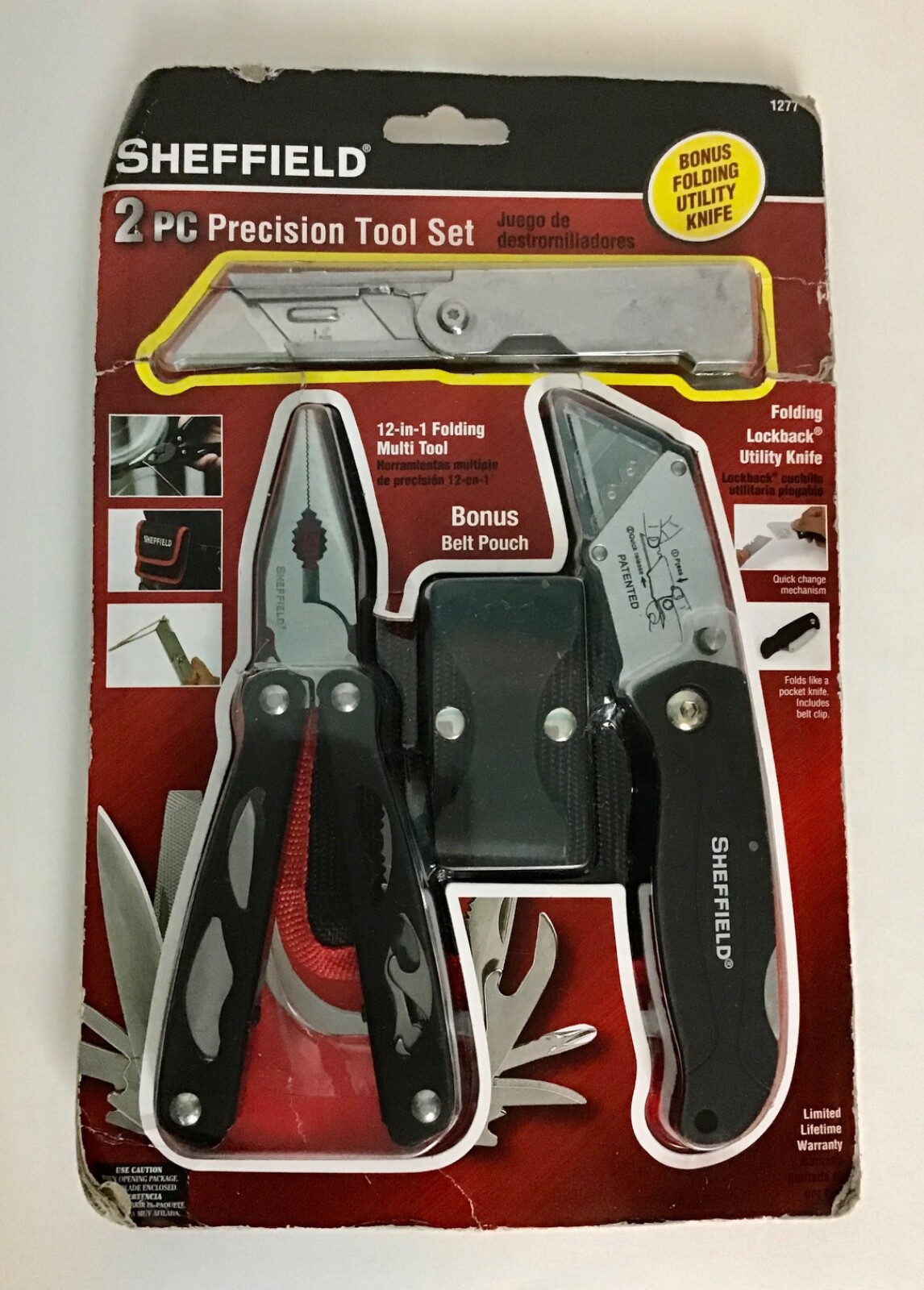 Sheffield 1277 2 Piece Precision Tool Set+Bonus Folding Knife &Carry Pouch NEW