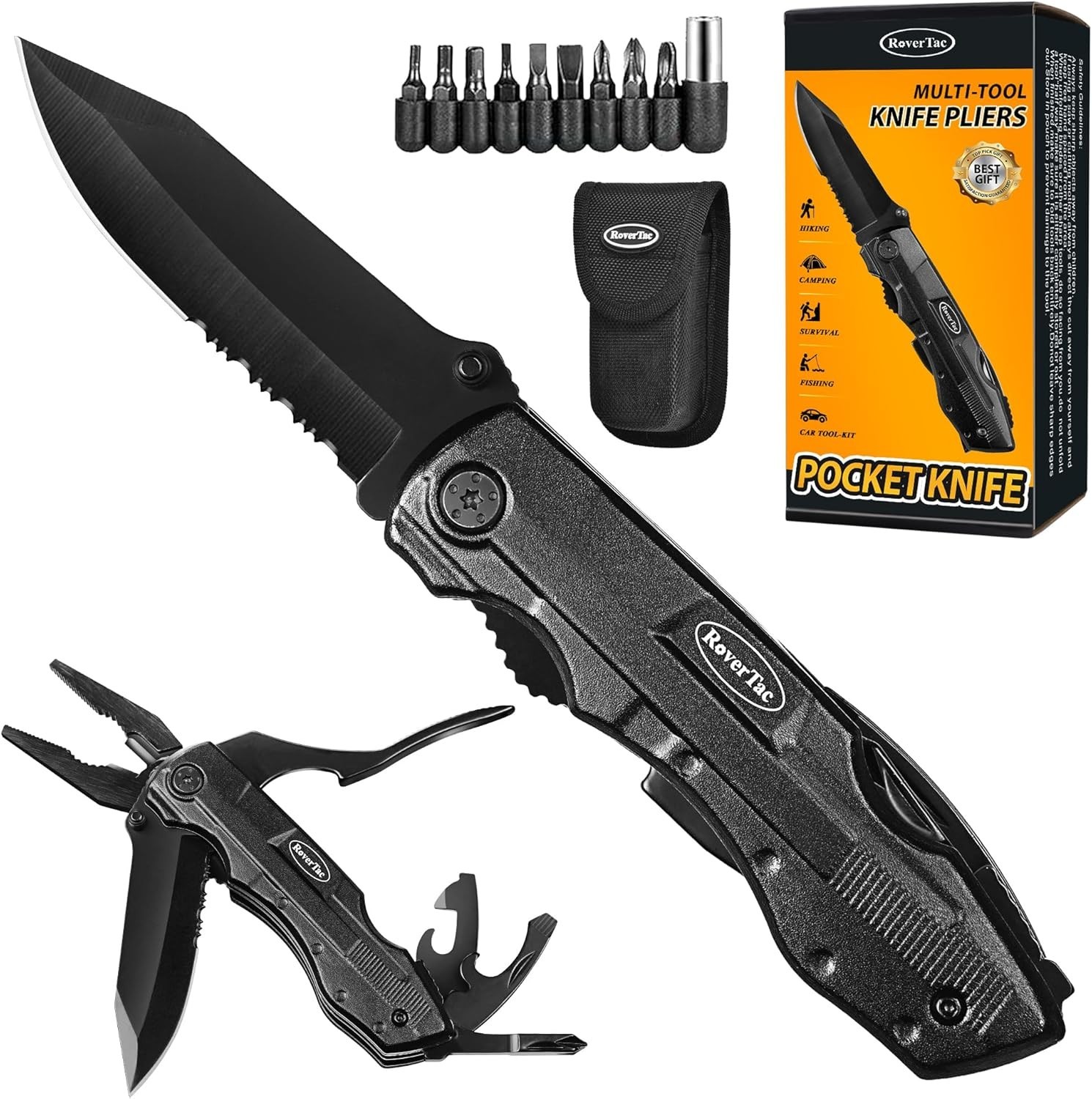 Pocket Knife, 15-in-1 Multitool with Pliers, Bottle & Can Opener, 9 Screwdriv…
