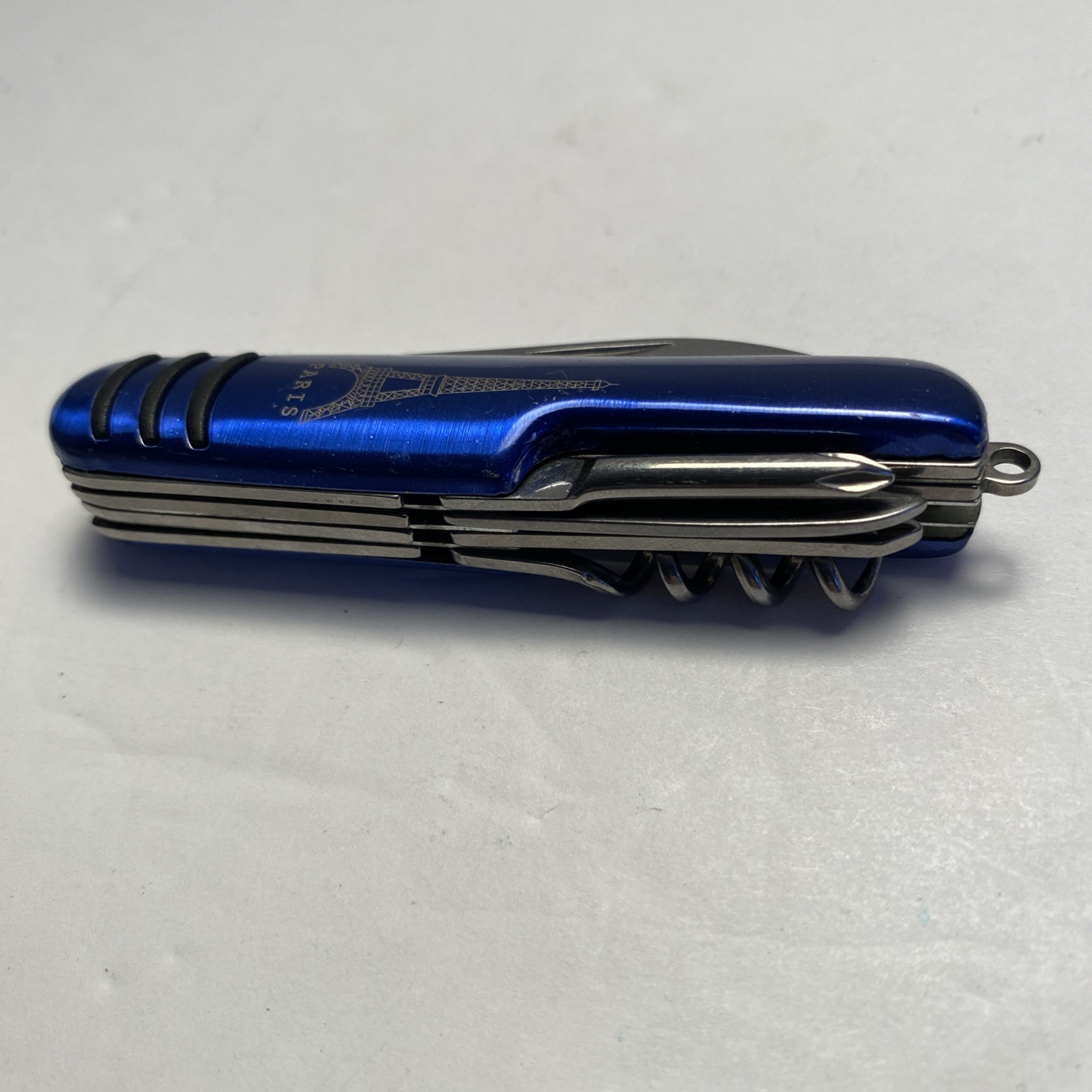 Eiffel Tower Paris Multi Tool SAK Blue Plastic Handle Spoon Fork Knife Corkscrew