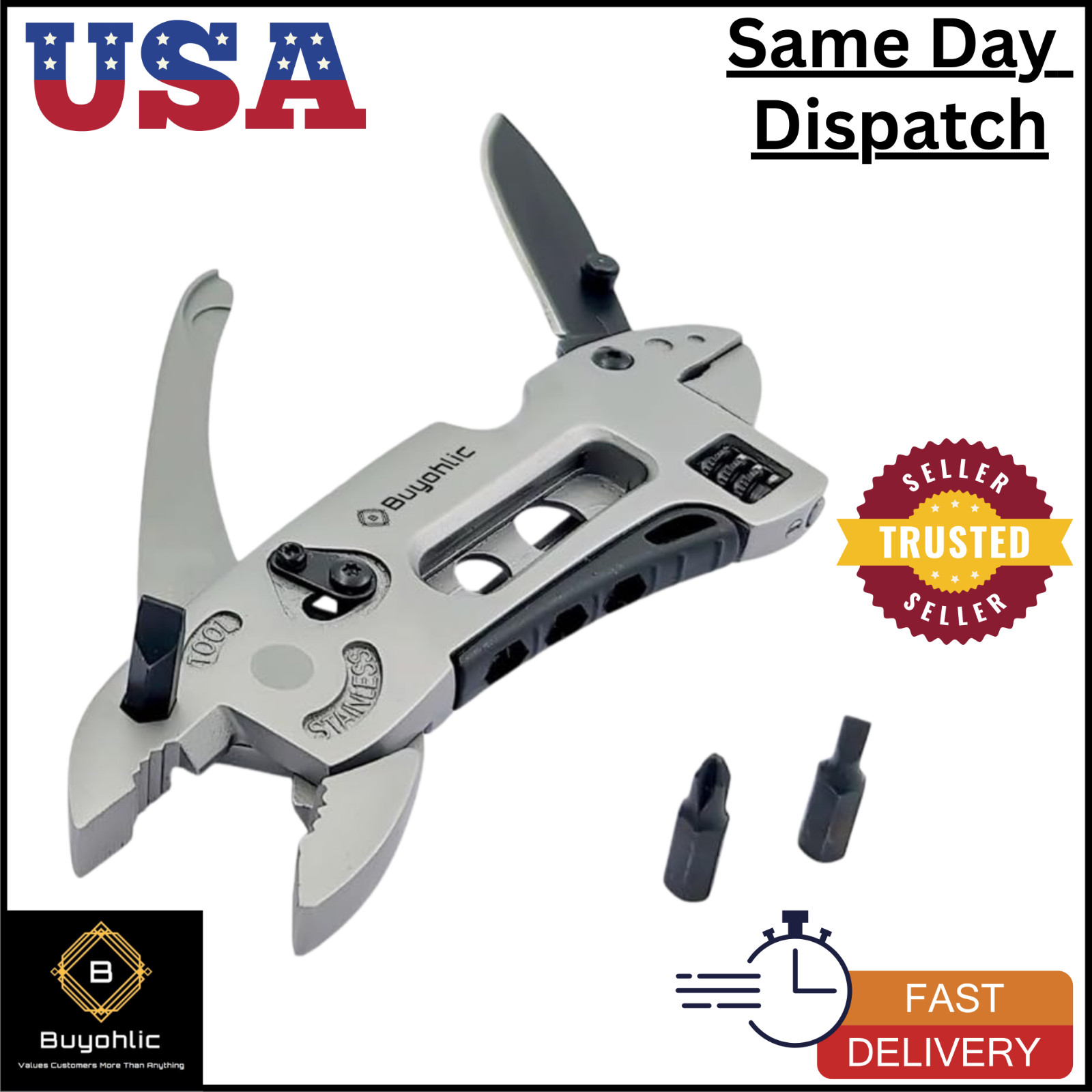 Multitool Wrench with 7 Tools/Pliers/Wire Cutter/Flat Screwdriver Adjustable