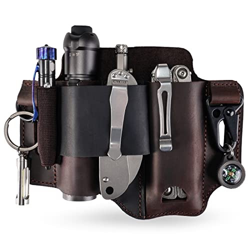Leather Multitool Sheath – EDC Belt Organizer for Leatherman Tools, Flashlight,