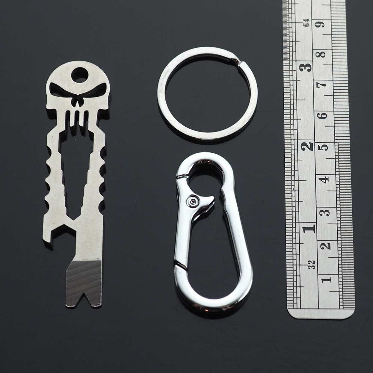 Skull Keychain Crowbar Screwdriver Hex Wrench Carabiner Clip Key Ring Opener EDC