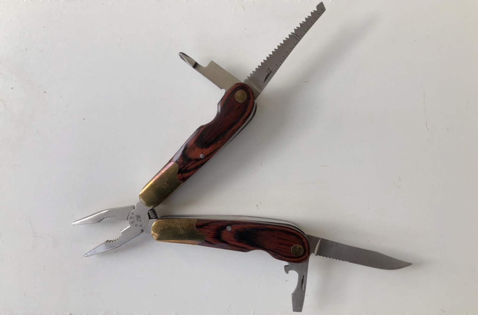 Husky Folding Utility Knife & Multi Tool Set with Brass & Wood Handle w/ Pouch