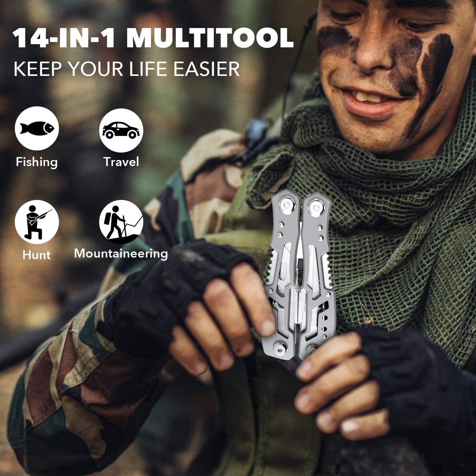 14-In-1 Multitool Pliers，Premium Portable Multi Tool ，with Safety Locking Pro…