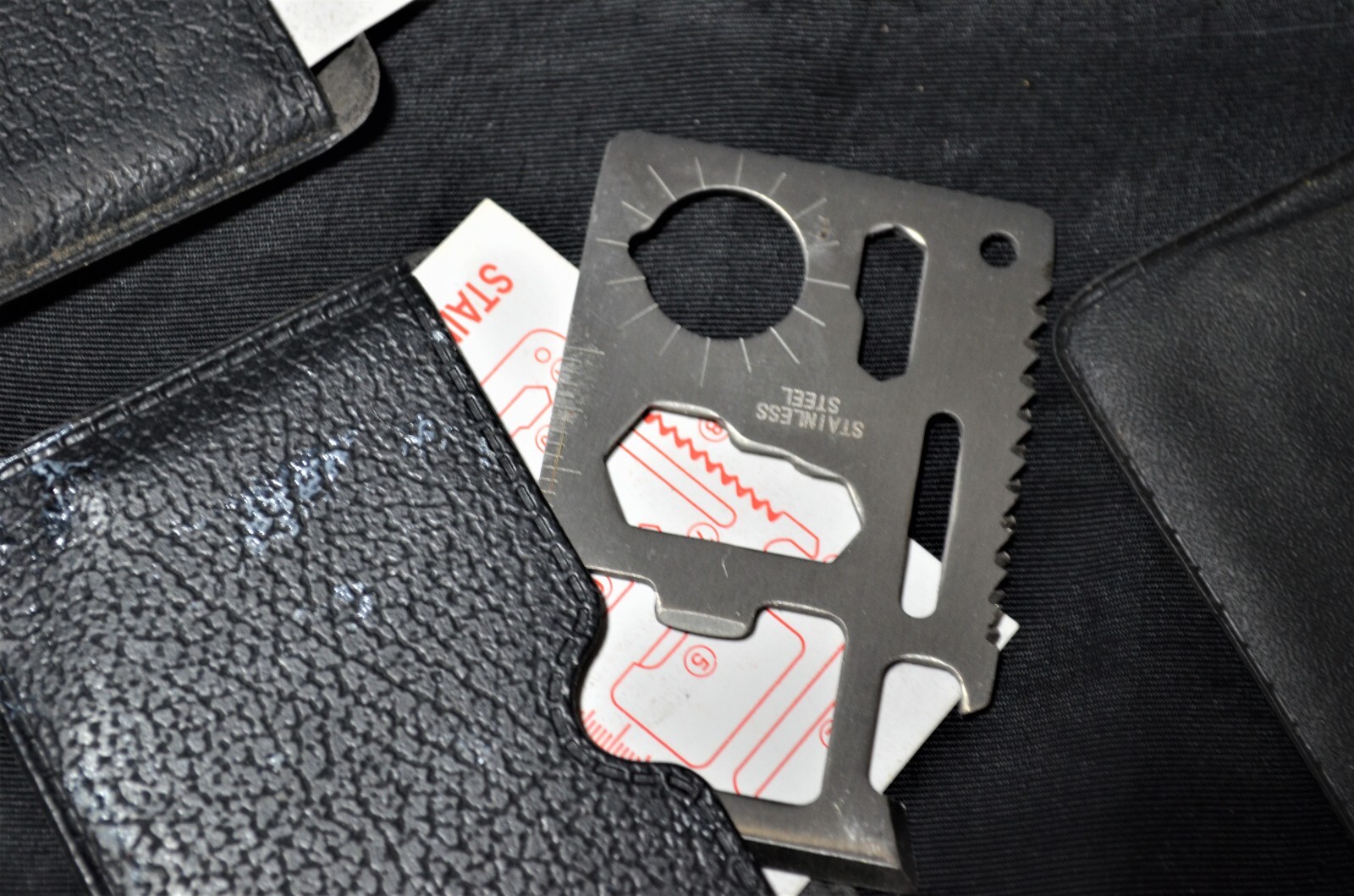 Lot of 4 Mini Wallet Multi Survival Tool in pouch Stainless Steel Thin 11 in 1