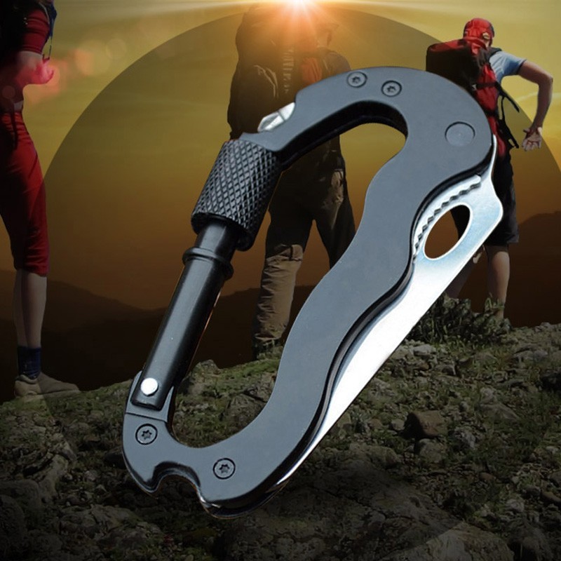 Aluminum Climbing Carabiner Hook Gear outdoor Survival Tools Black Multi 5 in 1