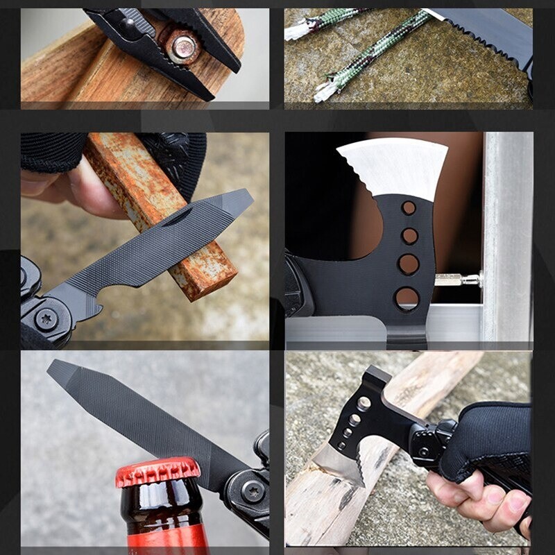 Multi Function Purpose Axe Hammer Tool Knife Camping Hatchet Survival Outdoor