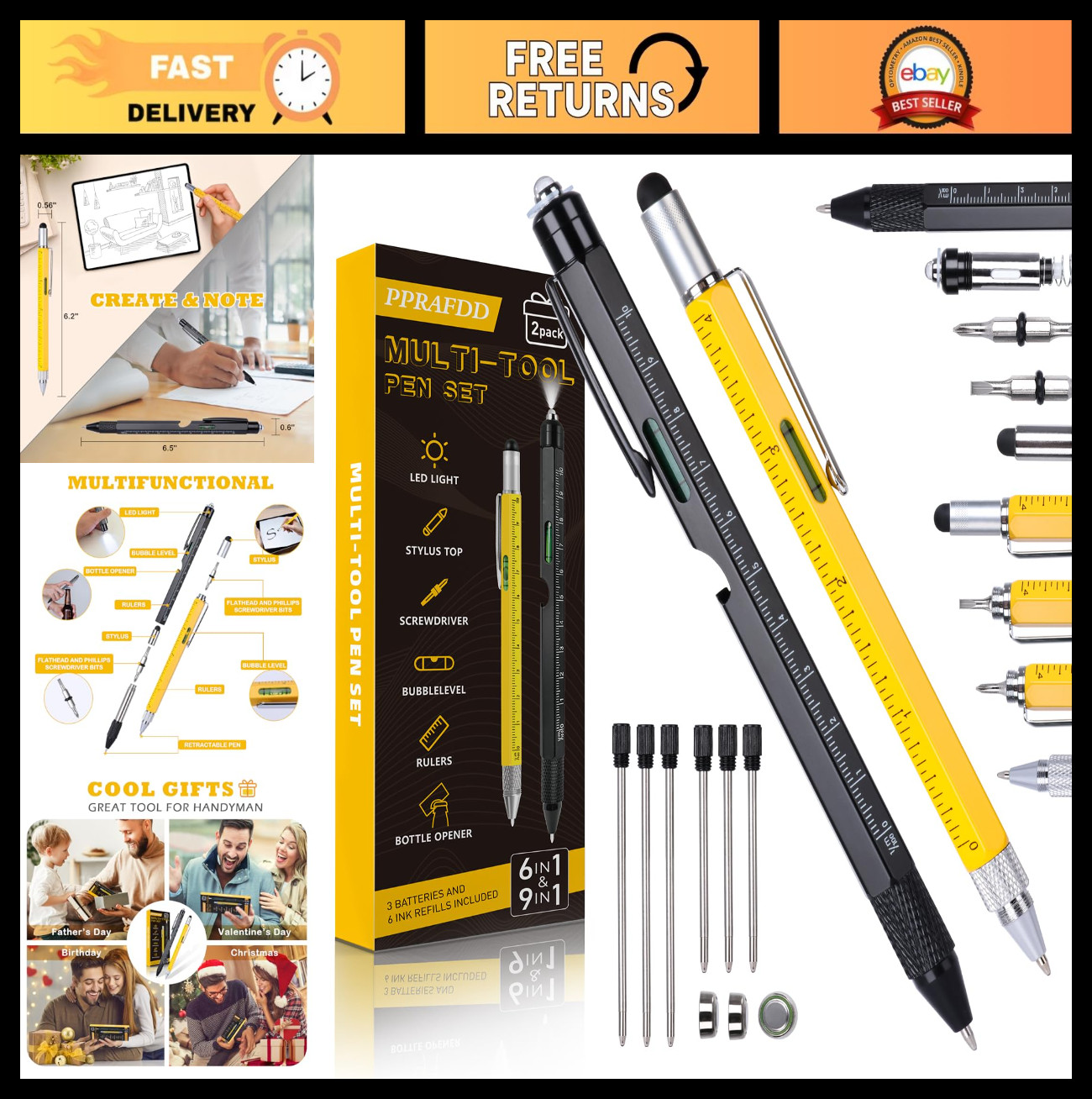 9-in-1 Multitool Pen Set – Perfect Gifts for Men, Dads, Birthdays & Valentine’s