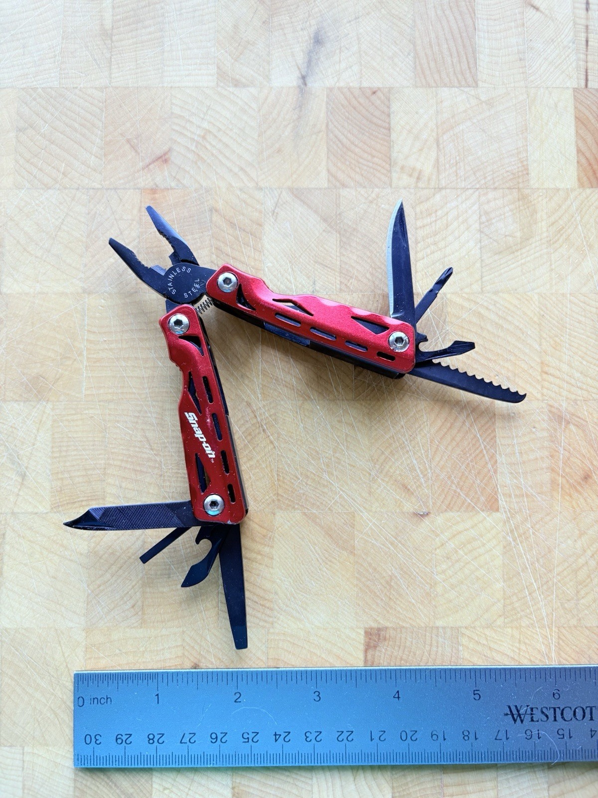 SNAP-ON Multi Tool Black Stainless Steel Red Handle Easy Grip 9-in-1 NICE !!