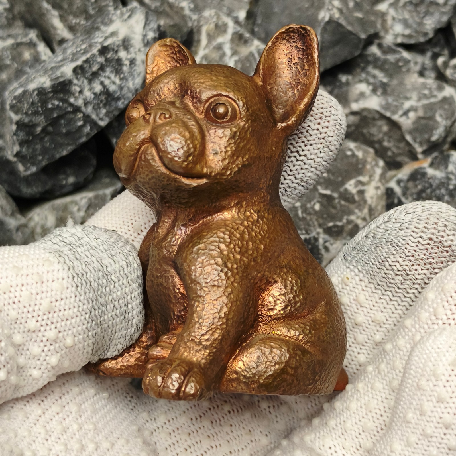 Pure copper sculpture French bulldog ornament Artwork animal statue canine dog