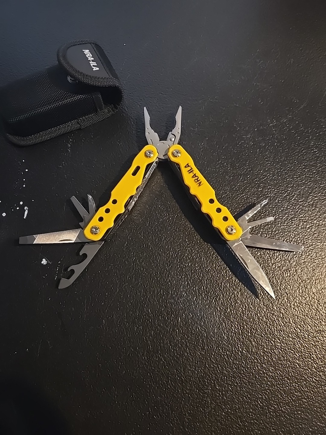 Yellow Handle Unbranded Multi Tool Advertising NRA-ILA With Belt Pouch