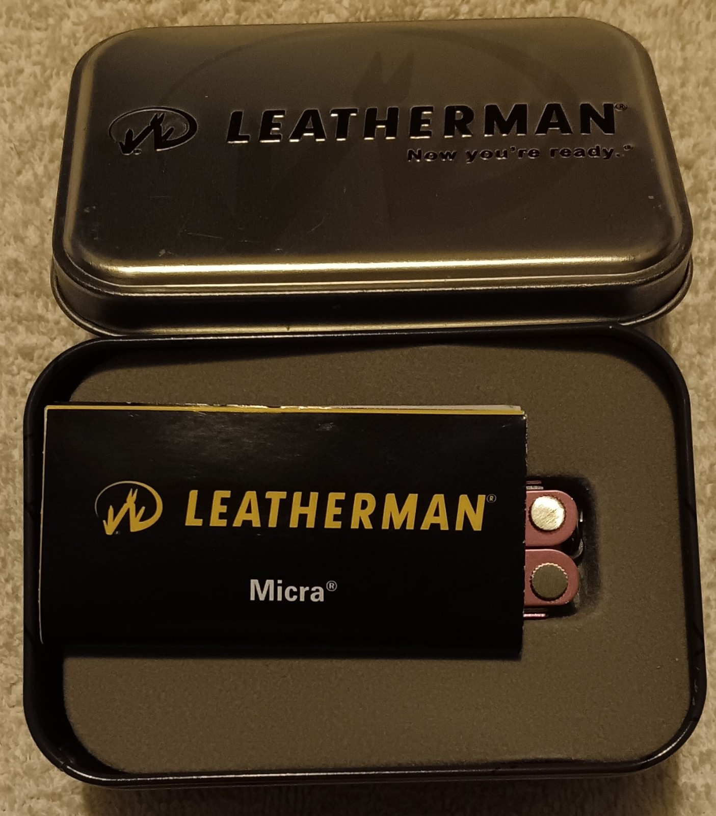 US Leatherman Micra Pink Tin Can Breast Cancer Awareness Ribbon Multi-tool NIT