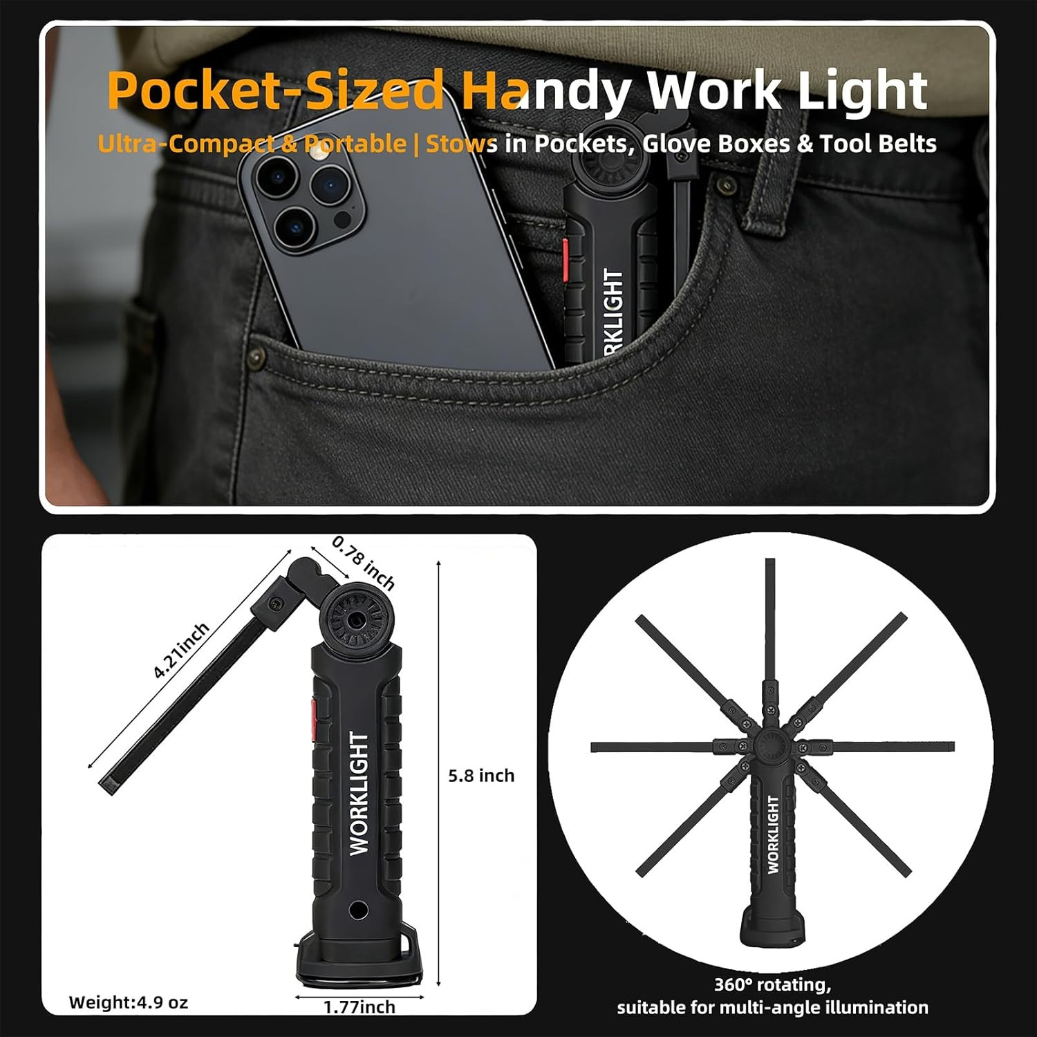 Tool Fathers Day Dad Gifts for Men Him Husband, LED Rechargeable Work Light for