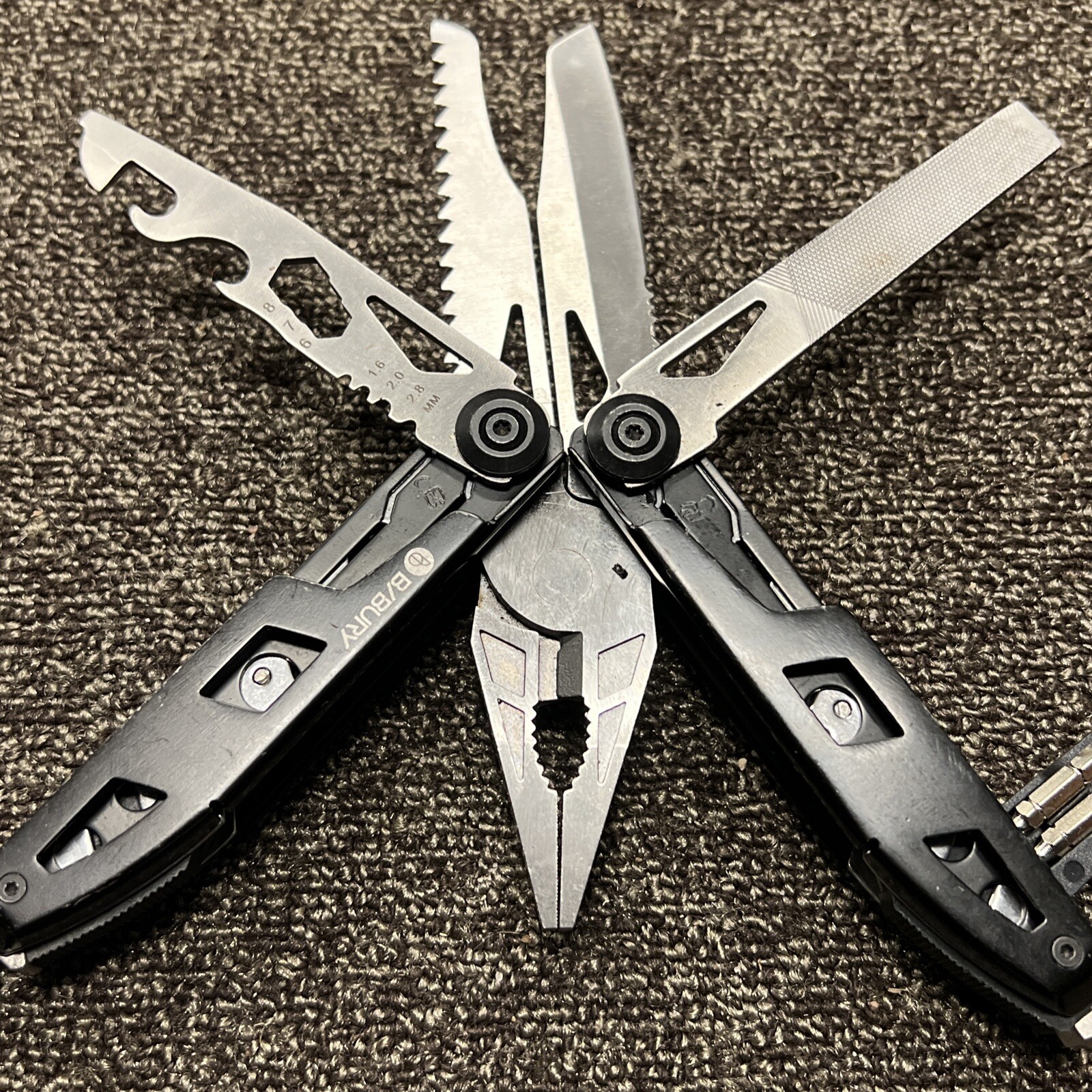 B/Bury Multi-Tool File Pliers Screwdrivers Glass Break