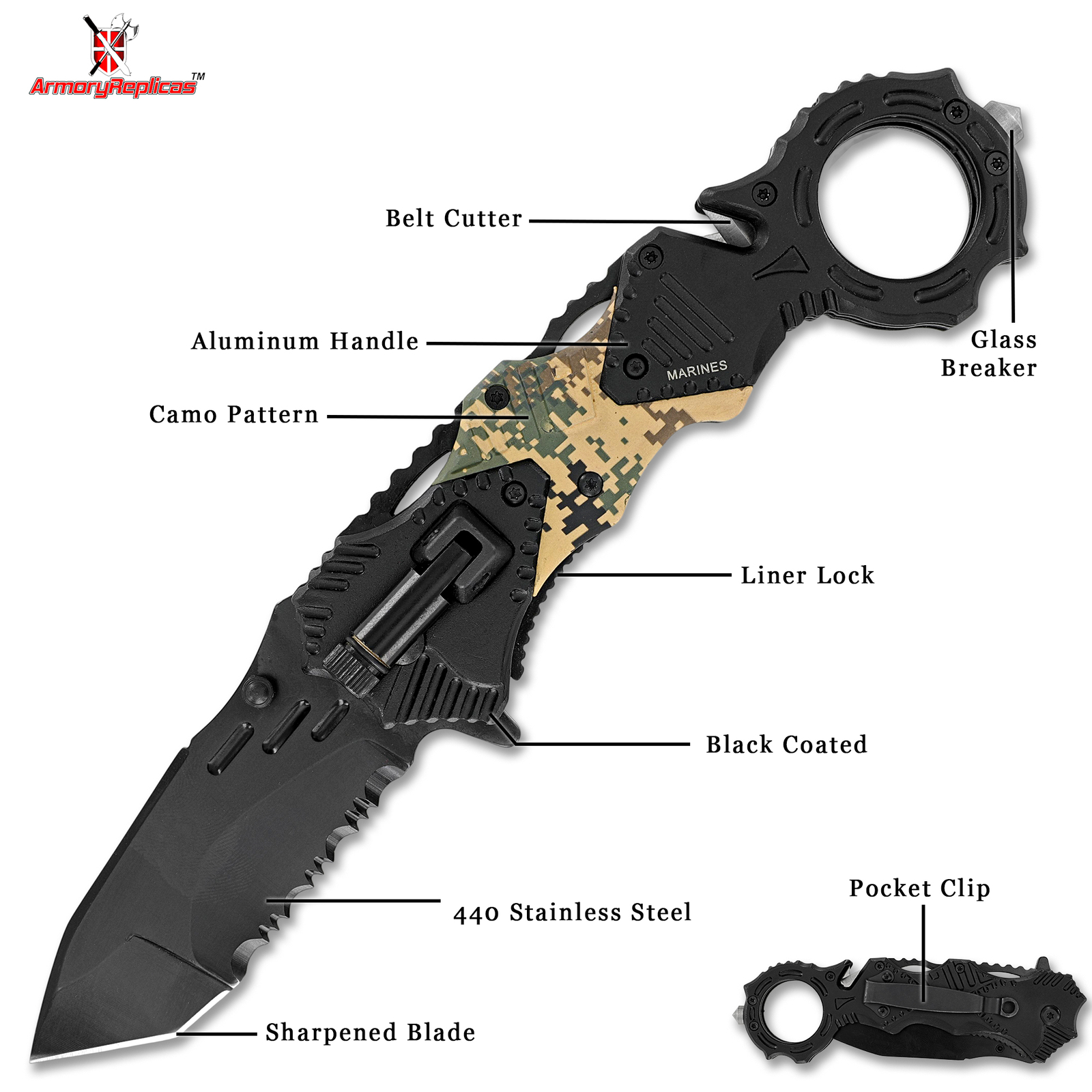 Floodlight Tac Knife Devil Dog Fireteam | Tactical Emergency Force Military FDE