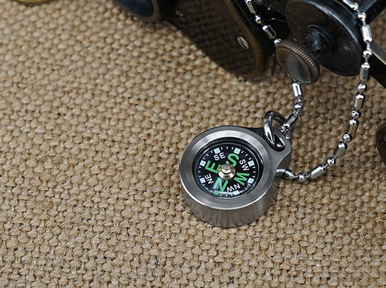 Mini Titanium Keychain Compass for Outdoor Camping Travel EDC Necklace Pendant