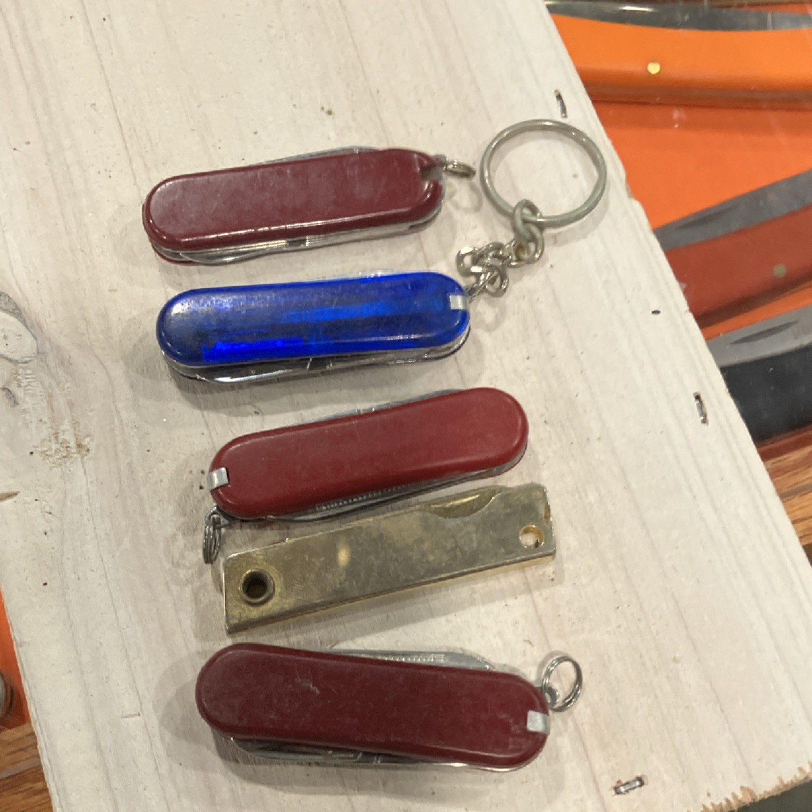 Stainless Steel Multi-Tool Knife Scissors File Lot Red Blue Brass Plastic