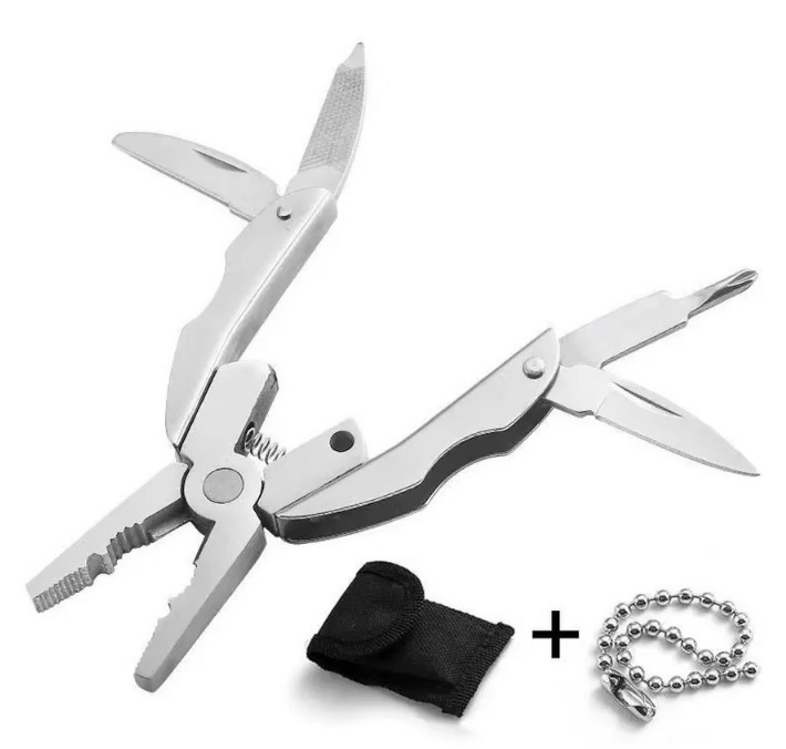 Stainless Steel Folding Multi-Tool Keychain Pliers Screwdriver EDC Camping Gear