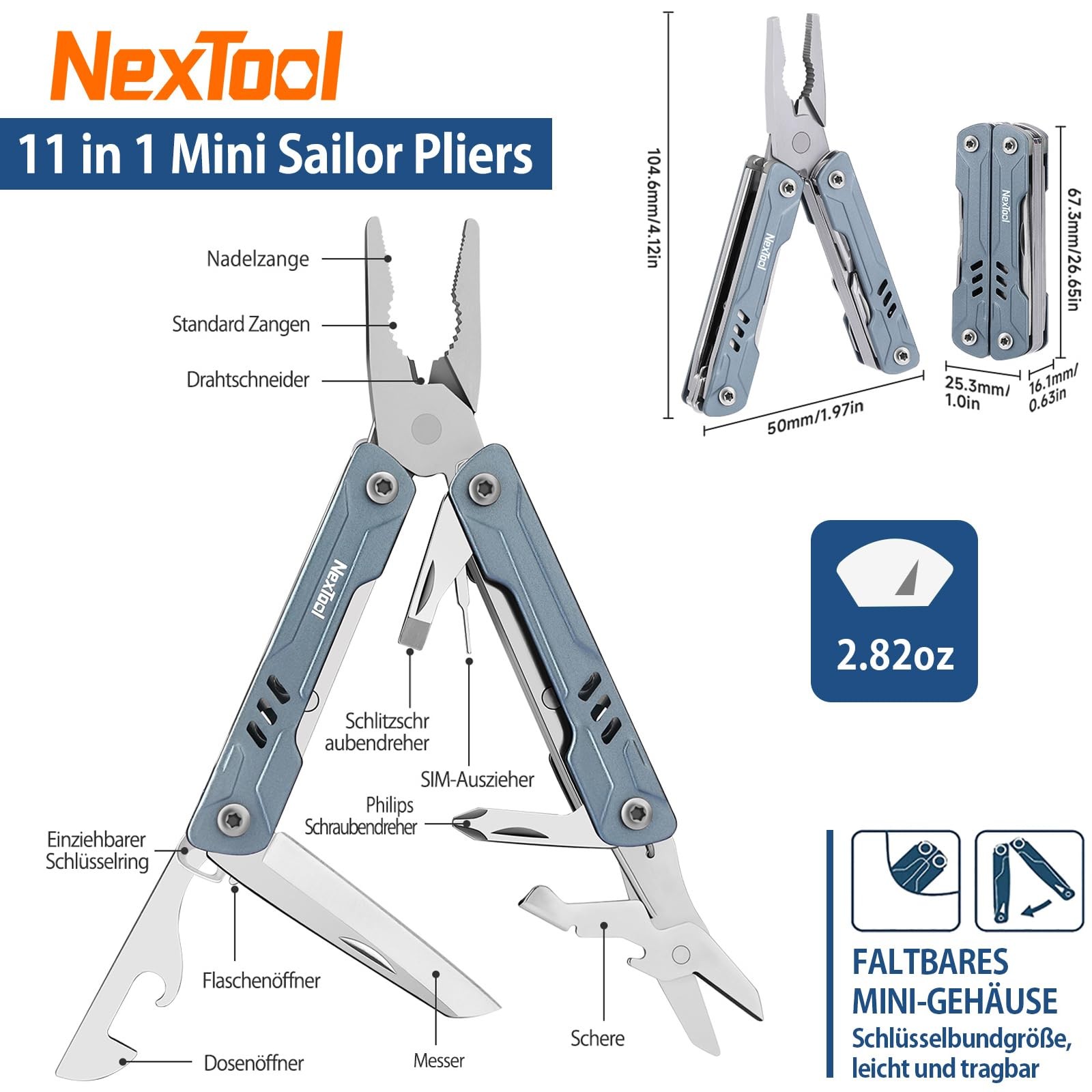 Multitool Mini Sailor S11,11in1 Compact Multitool with Long Nose Pliers, Scissors, S…
