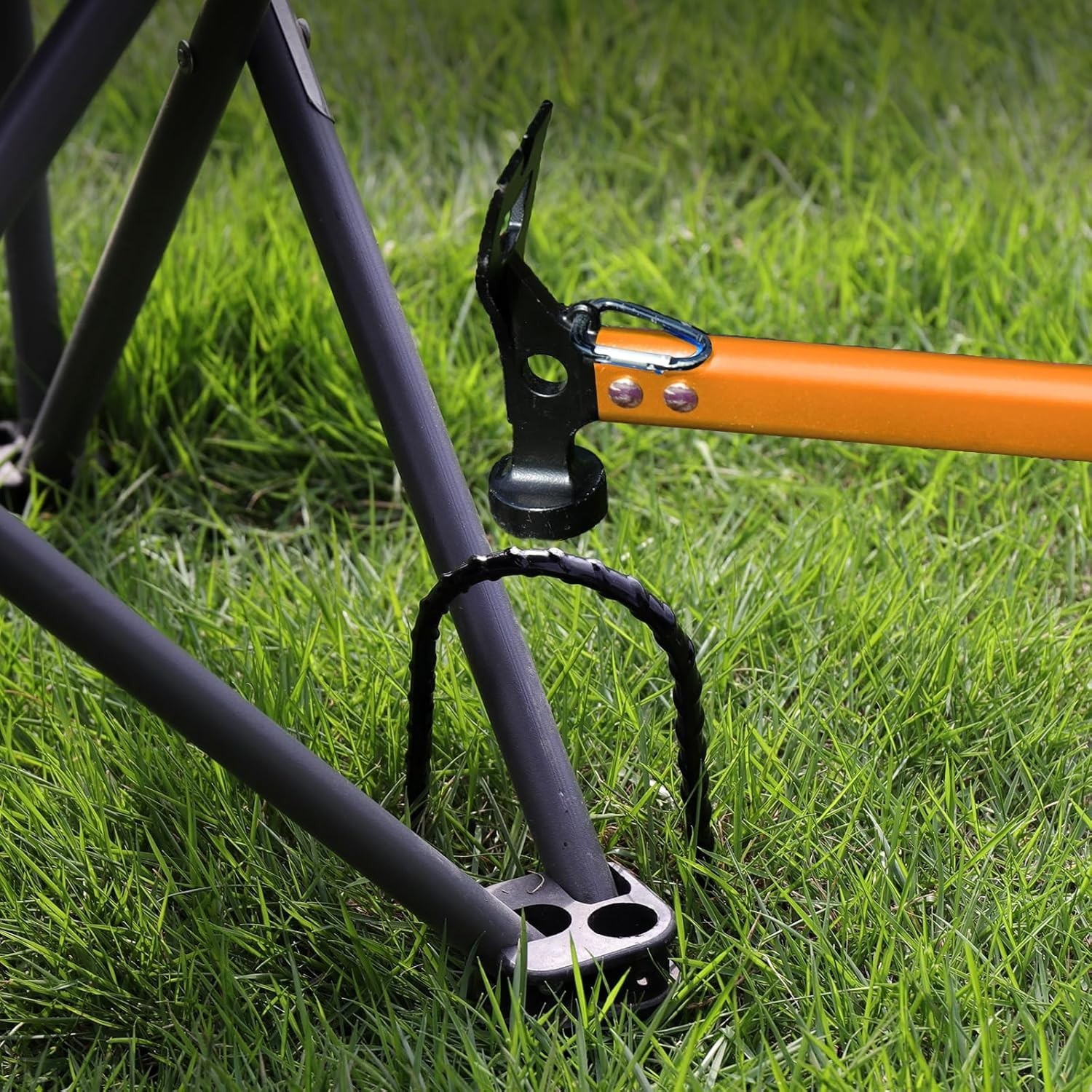 Compact Orange Camping Hammer – Durable Three-in-One Tool for Outdoor Adventures