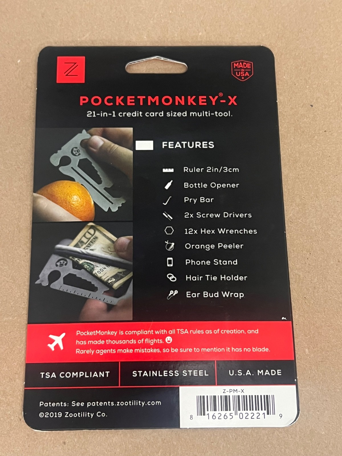 Zootility PocketMonkey Multi-Tool Really Thin Multi Tool, New In Package