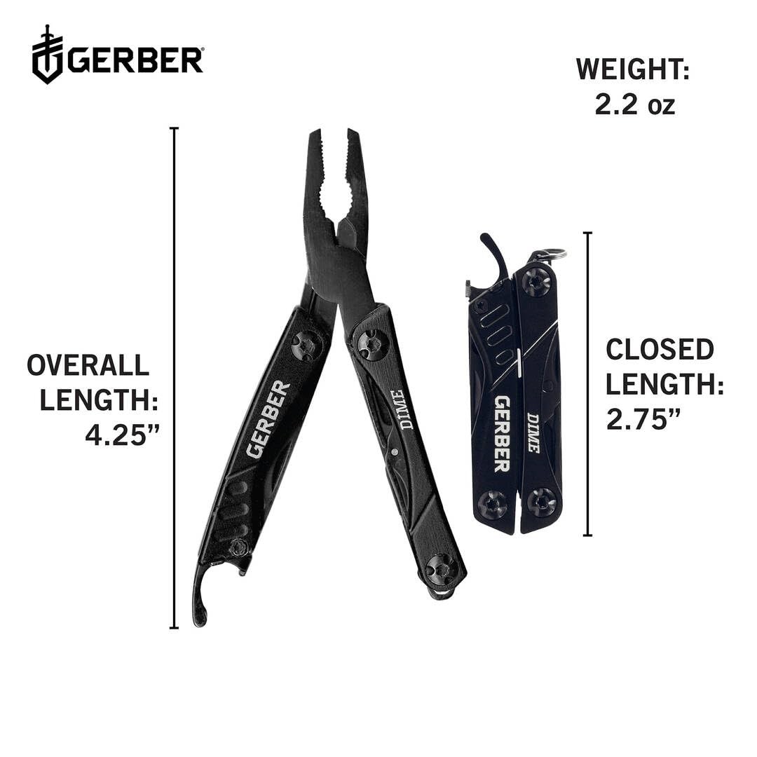 Gerber Gear Dime 12-in-1 Mini EDC Multitool – Needle Nose Pliers, New, Black