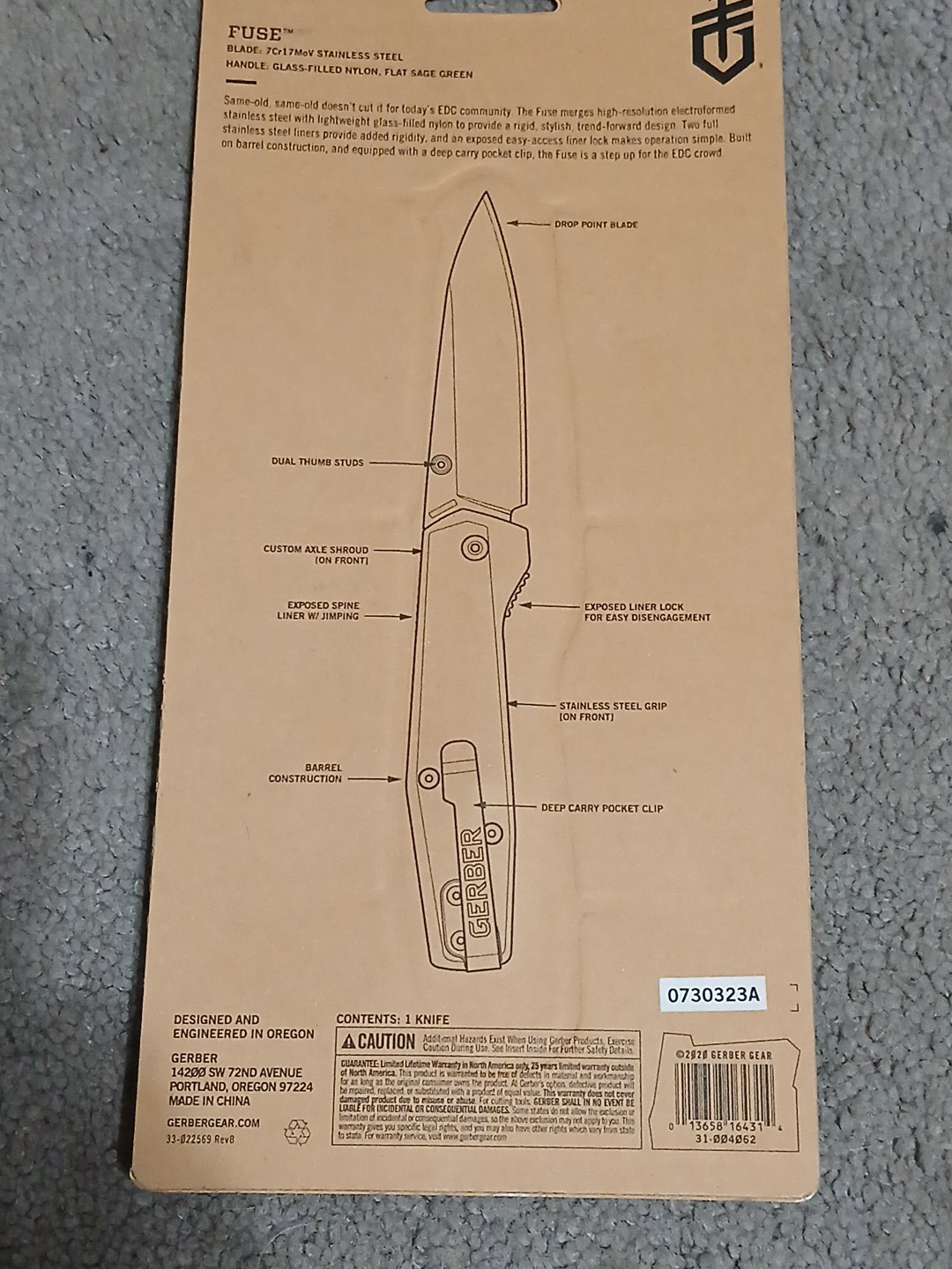 GERBER FUSE FOLDER CLIP POCKET FOLDING KNIFE | SAGE GREEN