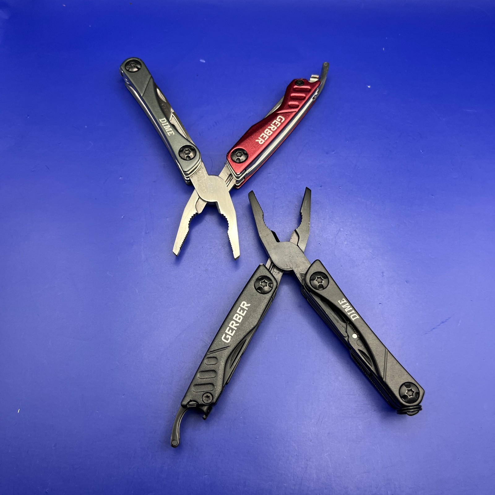 Lot of 2 Gerber Dime Multi-Tools Small Keychain Pliers Knife File Scissors