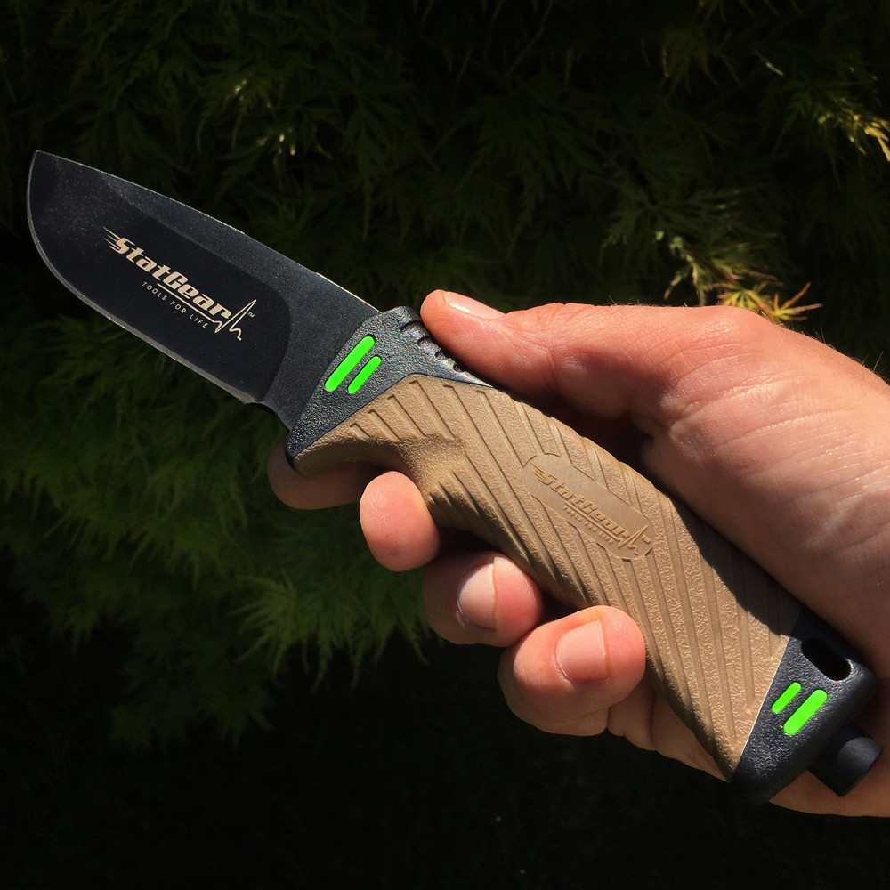 StatGear Surviv-All Hunting Knife – Sheath, Firestarter, Cord Cutter & Sharpener