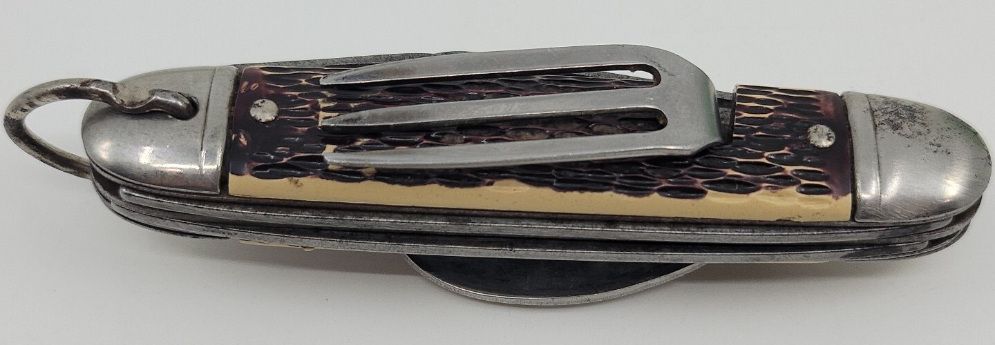VINTAGE ORIGINAL COLONIAL FOLDING CAMP KNIFE SPOON FORK BOTTLE OPENER ANTIQUE