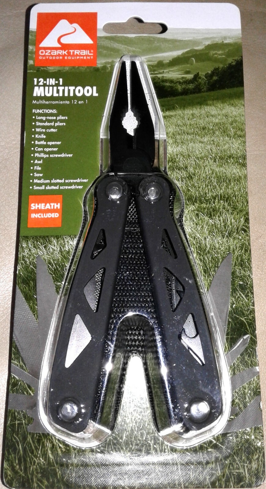 OZARK TRAIL 12-IN-1 BLACK MULTITOOL Includes Bonus Sheath Camping Auto Survival