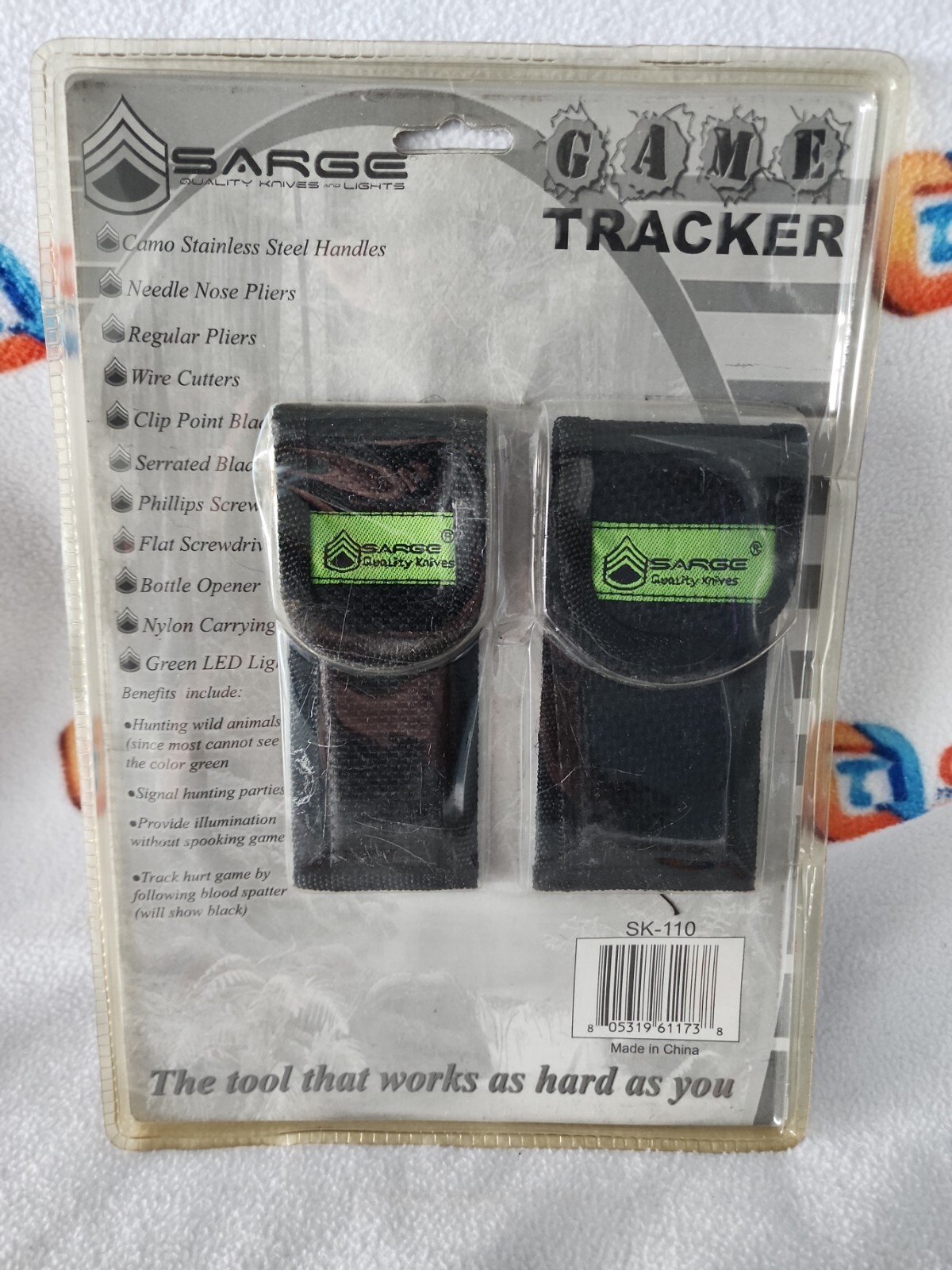 New Sarge SK-110 Game Tracker Camo Multi-Tool & Bonus Knife with Pouches