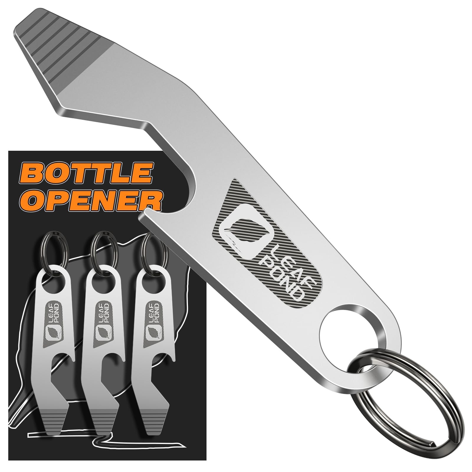 LEAF POND 3-Pack Bottle Opener Keychain, EDC Pry Bar, 2.4 inches, Silver