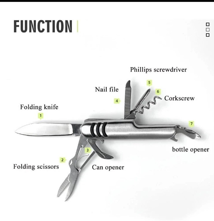 Stainless Steel 7 Features Multifunctional Pocket Folding Tools/Knife/Key Ring