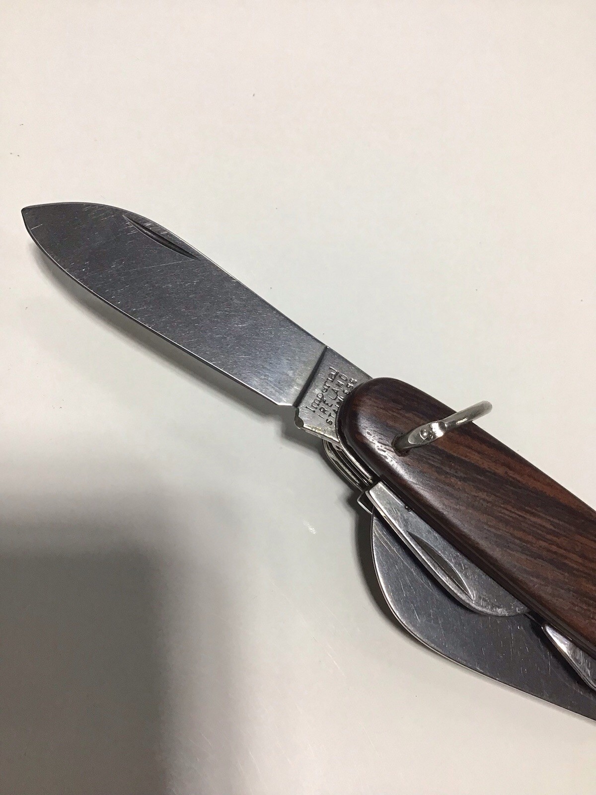 Vintage Browning Japan Multi Tool Pocket Knife Wood Handle Corkscrew