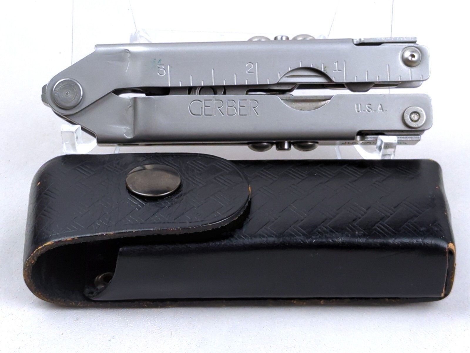 Vintage GERBER Blunt Nose Plier w/ LEATHER Sheath, 9-way Multi-Tool, EDC, USA