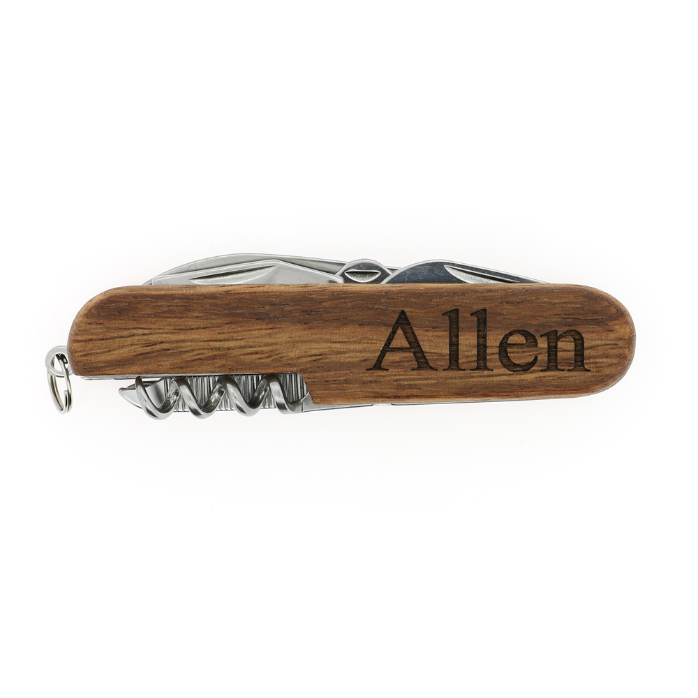 Monogrammed Personalized 3.5 Inch Wood Foldable Multi Tool Pocket Knife 7 Tools
