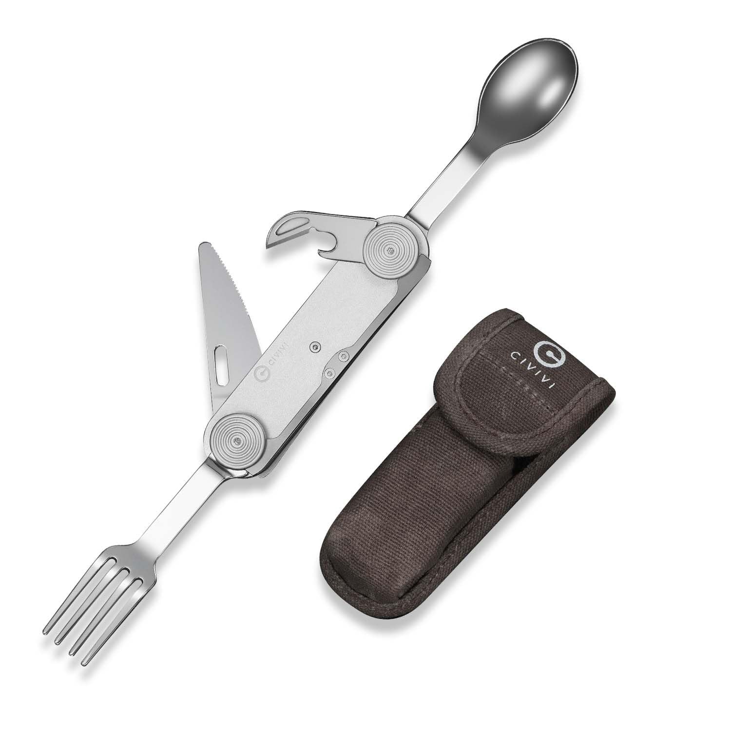4-in-1 Camping Utensil Set – Stainless Steel Knife, Fork, Spoon & Bottle Opener