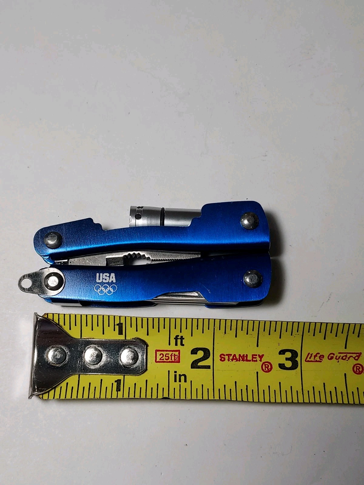 Blue Mini Multi Tool with USA & Olympic Rings + Nylon Pouch – Pliers, Blade