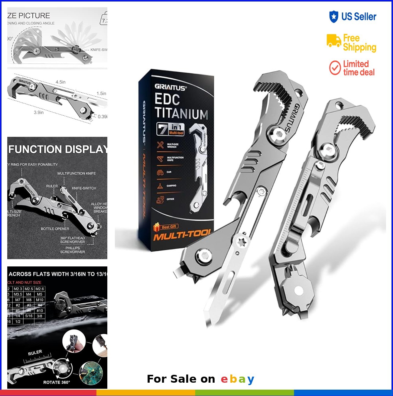7 in 1 Multitool Knife Wrench Screwdriver Bottle Opener Window Breaker Seatbelt