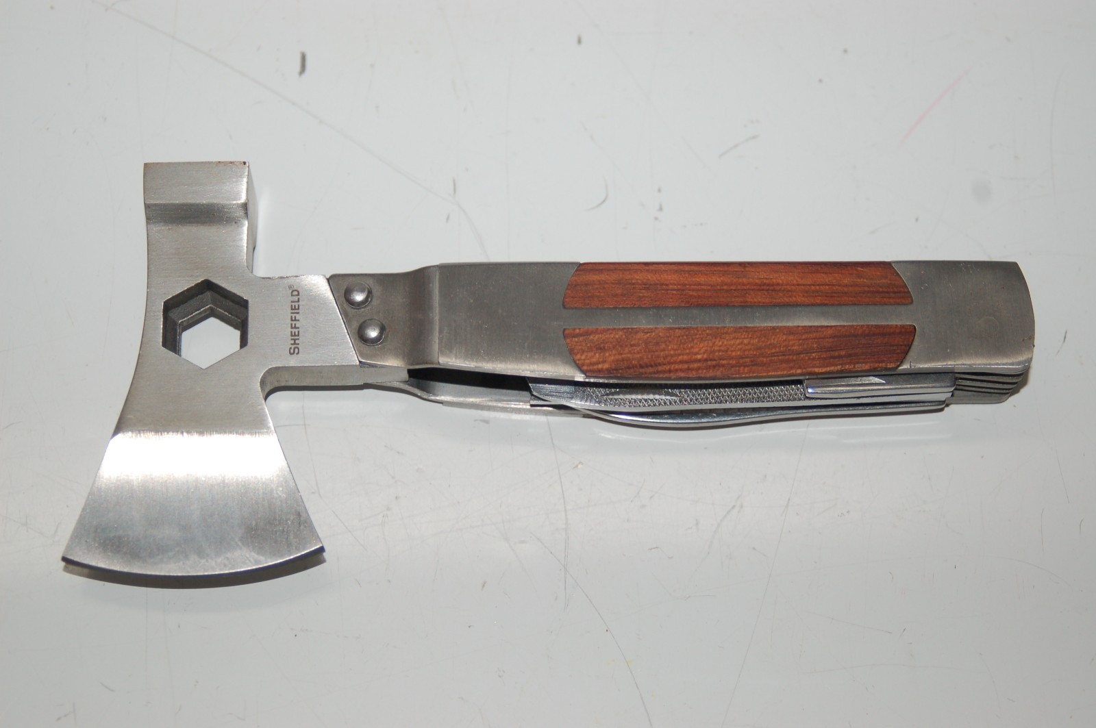 Sheffield Multi Tool Hatchet Axe Folding Knife Saw Blade Stainless with Sheath