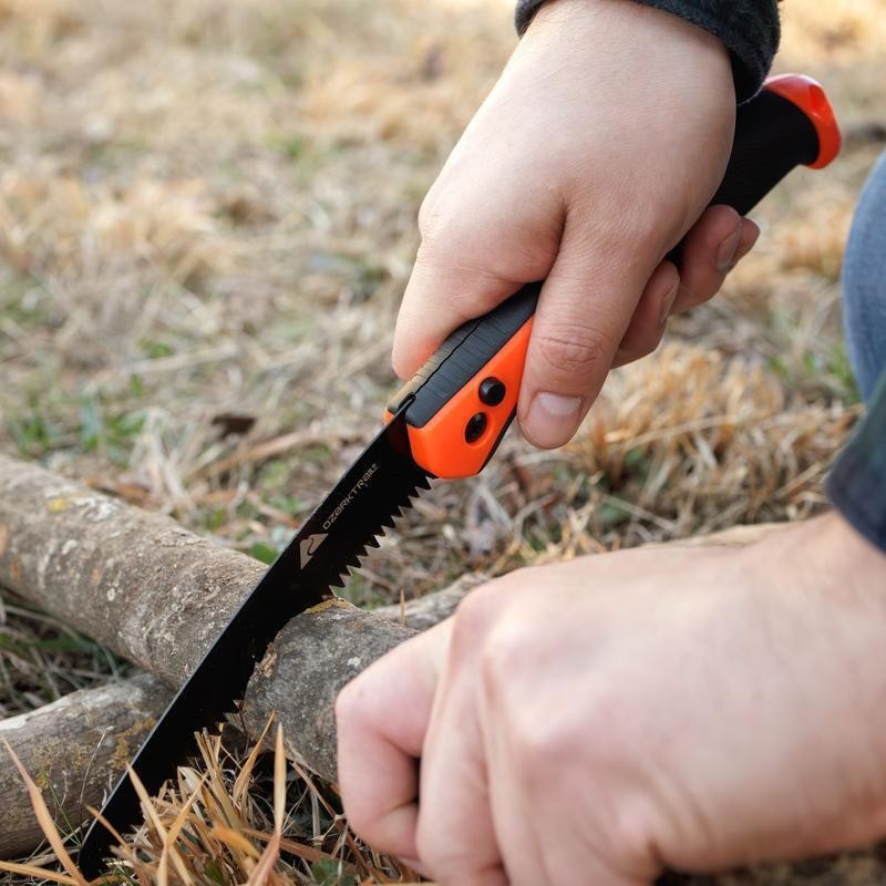 7-Piece Camping Tool Set Hammer Axe Flashlight Knives Battery Included New