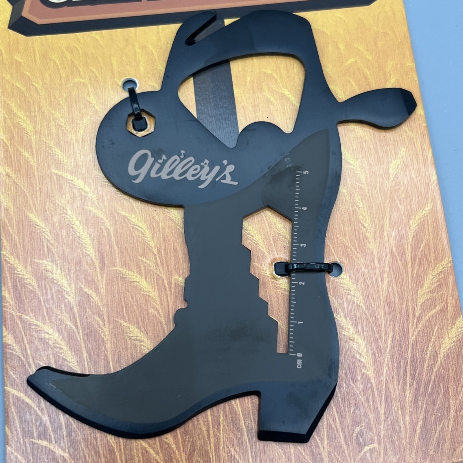 Gilly’s Cowboy BootMulti-Tool Bottle Opener Screwdriver Ruler Wrench On Card