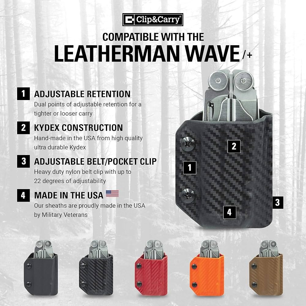 Clip&Carry Kydex Multitool Sheath Leatherman WAVE/WAVE+ PLUS Diamond Plate USA