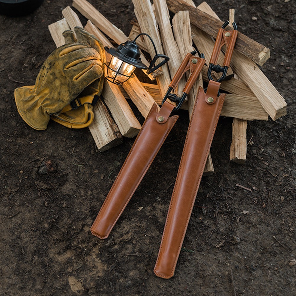 High Strength Fire Tongs for Campsite Cooking with Leather Wrapped Handle